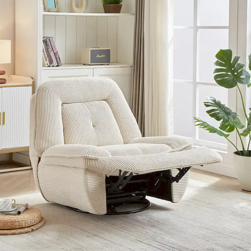 Fauteuil inclinable pivotant et berçant en velours côtelé, avec repose-pieds, pour le salon