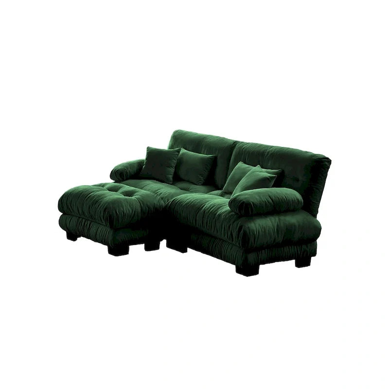 L-förmiges Zweisitzer-Sofa aus Chenille mit Lendenkissen