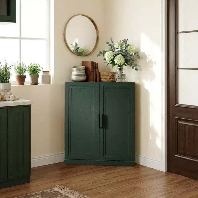 Dovelina hoekkast met verstelbare planken, dressoir, buffetkast, wijnkast en keuken- en eetkamerkast met houten deuren – 31H x 31W, 36H x 31W