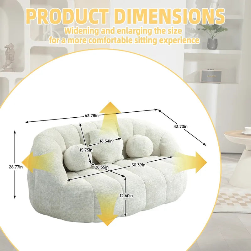 White 63.78  Chenille Upholstered Lounge Chair with High Density Foam