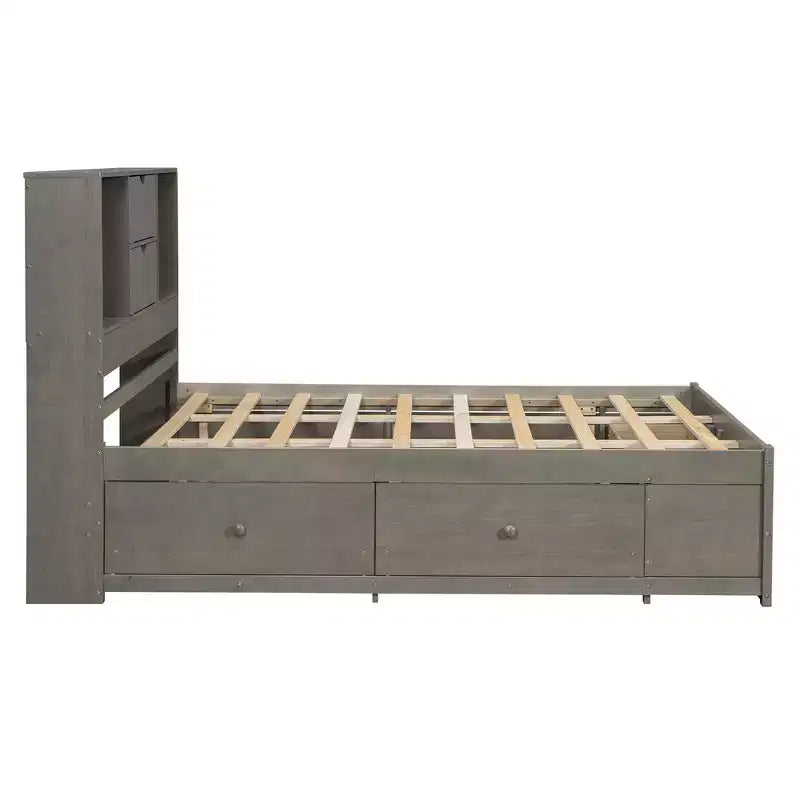 Podestbett in Queen-Size mit Ablage und 8 Schubladen, einfache Montage