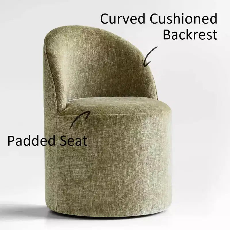 Modernes Esszimmer-Set für 6 Personen, runder Esstisch mit Säulenfuß, drehbare Fassstühle mit Rollen, Chenille-Strukturstoff – Panipeachy