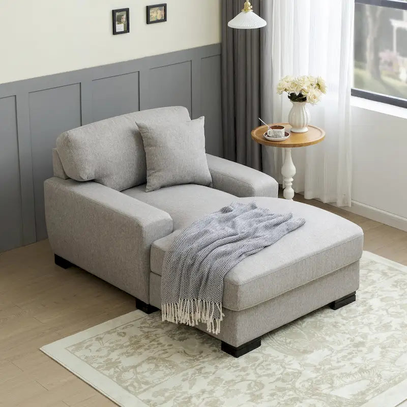 Nowoczesna, ponadgabarytowa sofa z szezlongiem i funkcją spania w stylu mid-century, z poduszką