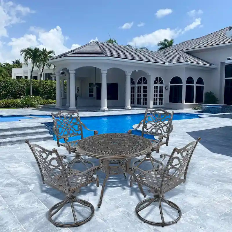 5-teiliges Esszimmer-Set für die Terrasse aus Aluminiumguss mit 4 drehbaren Stühlen