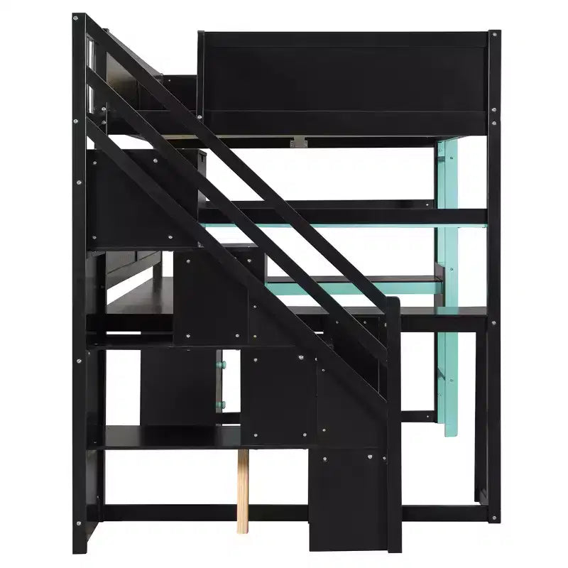 GDFStudio Scott Holz-Hochbett zum Spielen mit Stauraumtreppe, Schreibtisch, Regalen und Lochwand