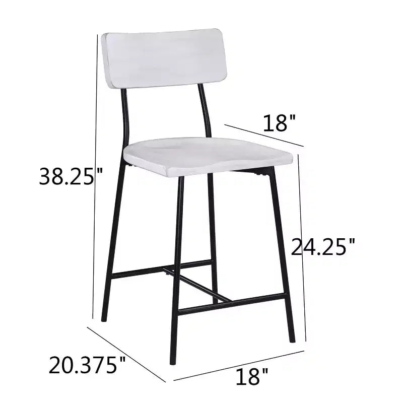 Counter Height Barstool – Whitewash, Saddle Seat, Curved Back, Metal Frame