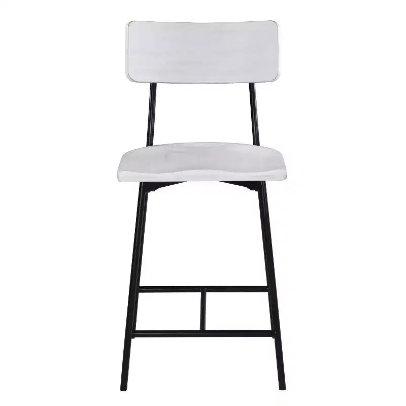 Counter Height Barstool – Whitewash, Saddle Seat, Curved Back, Metal Frame