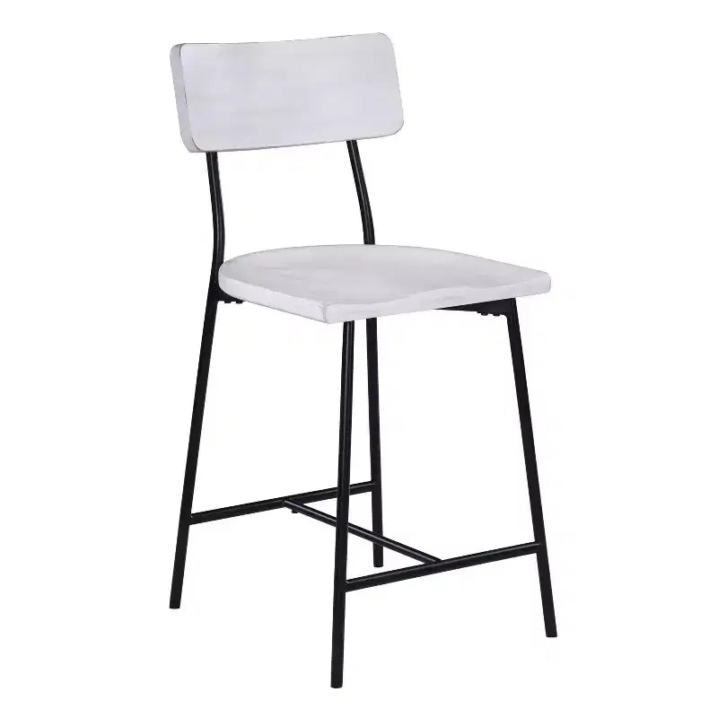 Counter Height Barstool – Whitewash, Saddle Seat, Curved Back, Metal Frame