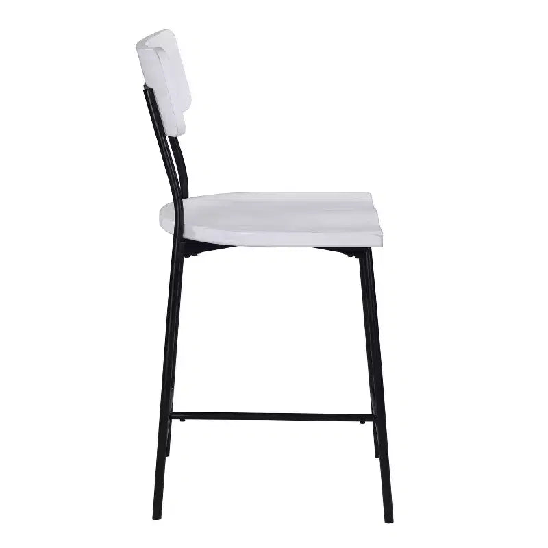 Counter Height Barstool – Whitewash, Saddle Seat, Curved Back, Metal Frame
