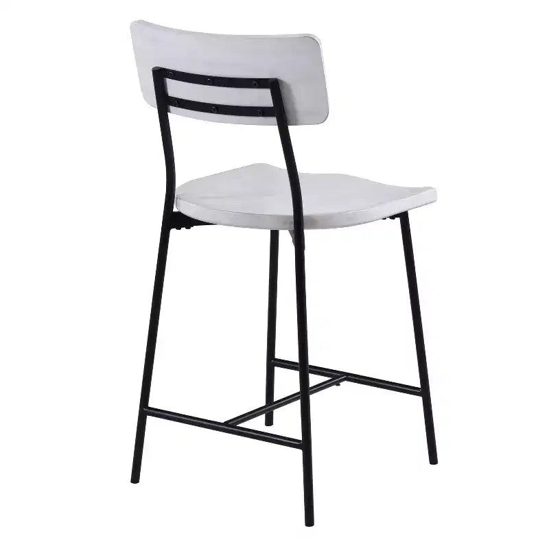 Counter Height Barstool – Whitewash, Saddle Seat, Curved Back, Metal Frame