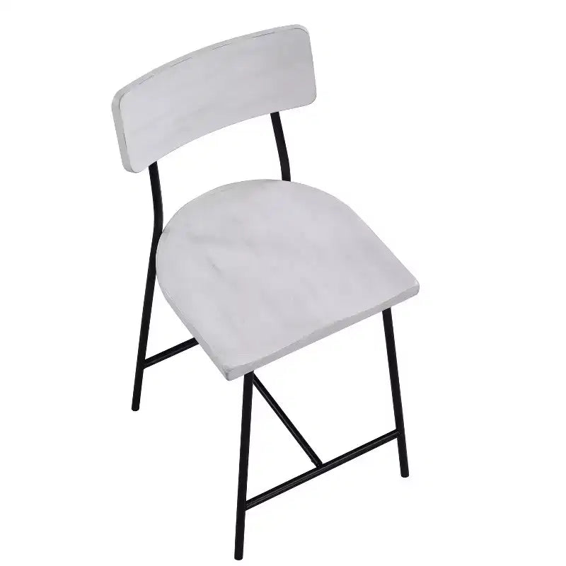 Counter Height Barstool – Whitewash, Saddle Seat, Curved Back, Metal Frame