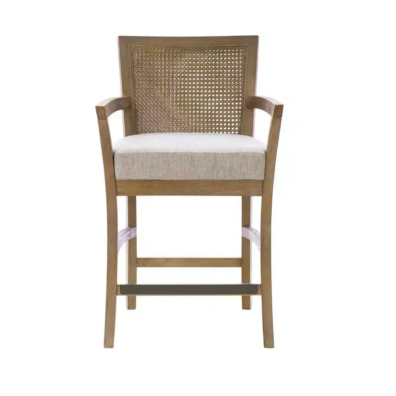 Madison Park Paulie Cane Back Counter Height Barstool Cream/Reclaimed Natural