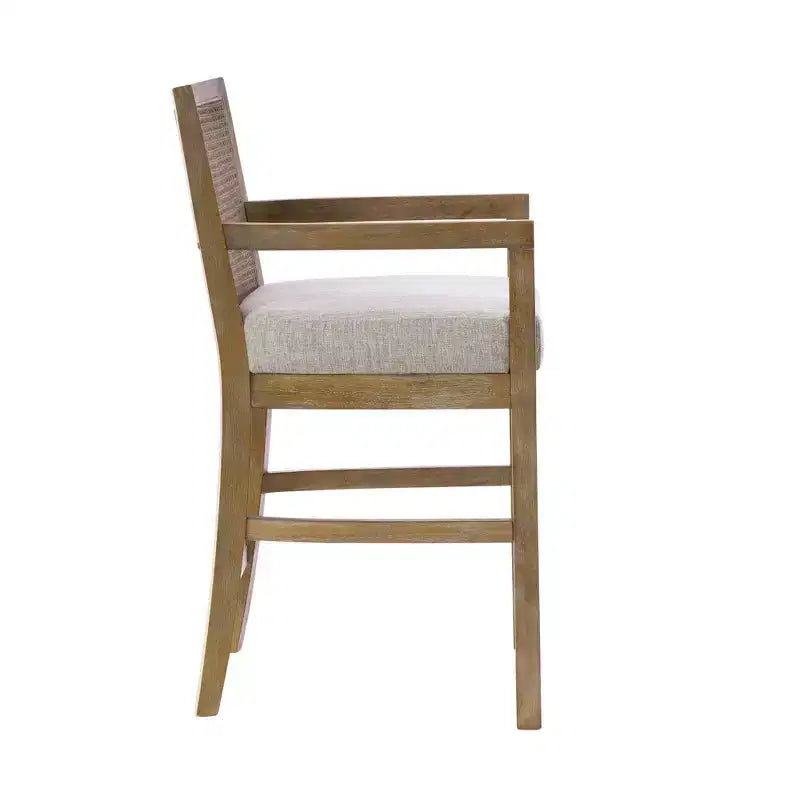 Cane Back Counter Height Barstool – Cream Seat, Reclaimed Wood Frame
