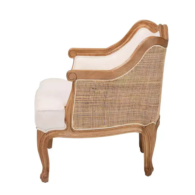 French-Inspired Accent Chair – Bayur Wood, Rattan, Foam Padded, No Assembly