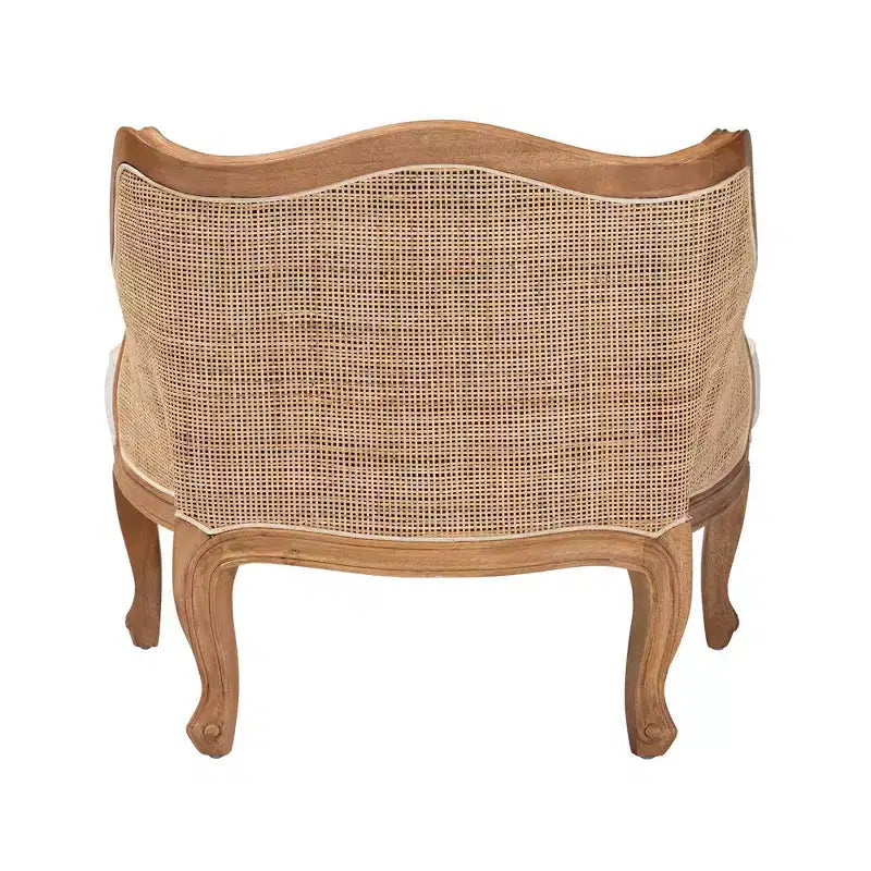 French-Inspired Accent Chair – Bayur Wood, Rattan, Foam Padded, No Assembly