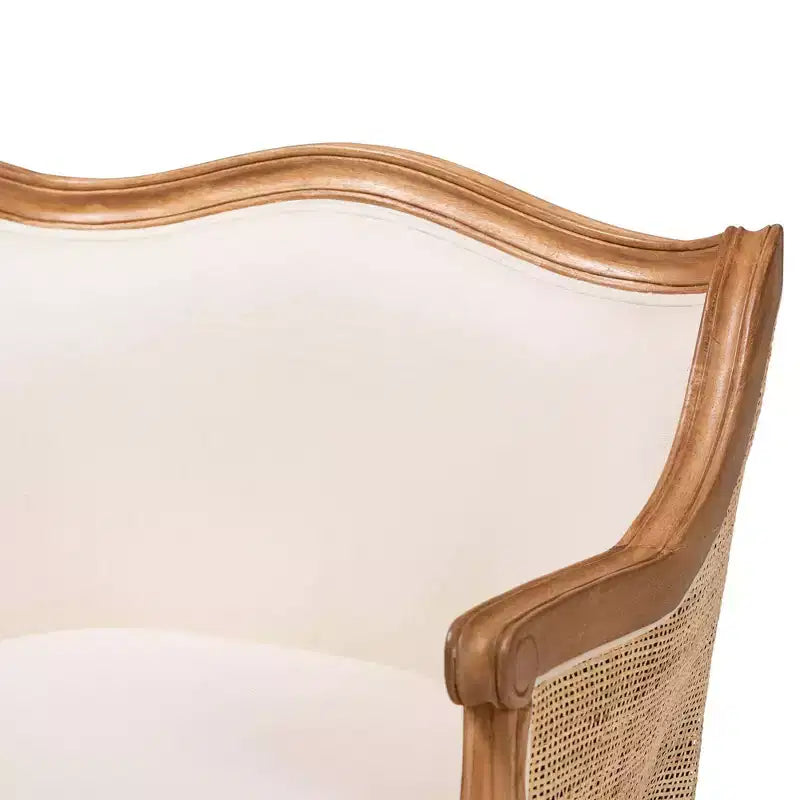 French-Inspired Accent Chair – Bayur Wood, Rattan, Foam Padded, No Assembly