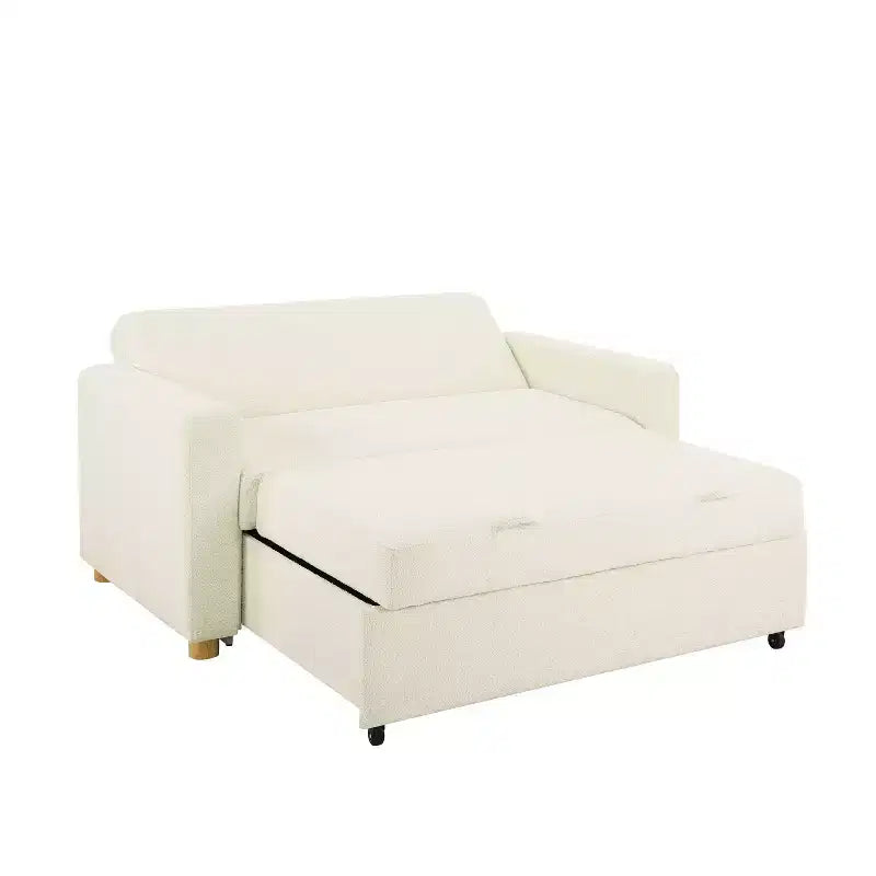 Convertible Sofa – Ivory Boucle, Lounger & Full Bed, Pocket Coils
