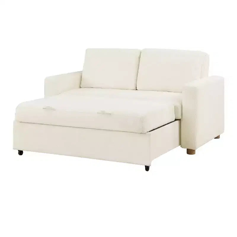 Convertible Sofa – Ivory Boucle, Lounger & Full Bed, Pocket Coils