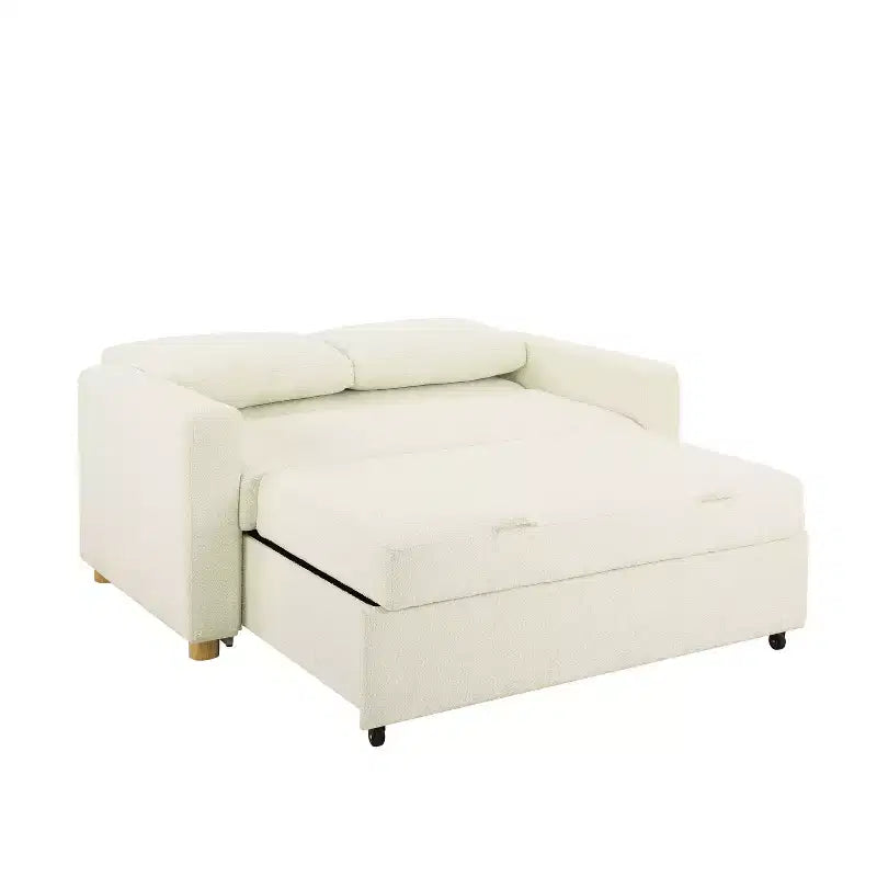 Convertible Sofa – Ivory Boucle, Lounger & Full Bed, Pocket Coils