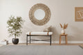 Nathan James Thatcher Boucle Wood and Metal Removable Cushion Bench: Curved Edge, Vegan Leather Straps, Zipper Design, Easy Clean