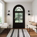 Entryway Bench – Removable Boucle Cushion, Vegan Leather Straps, Curved Edge