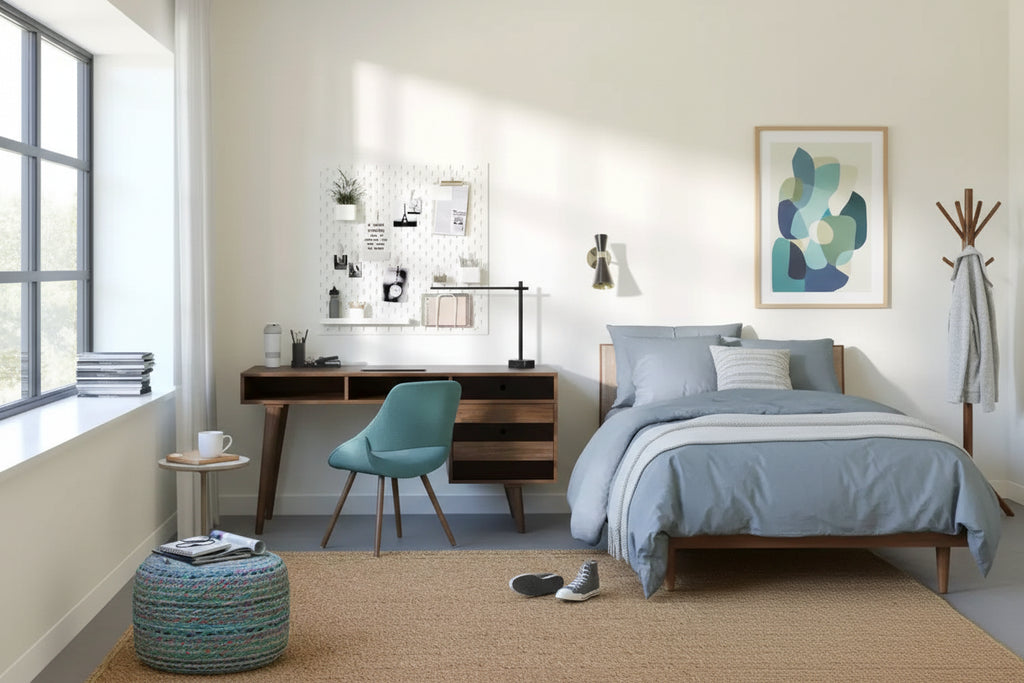Desk with Side Drawers & File Storage, Mid-Century Modern
