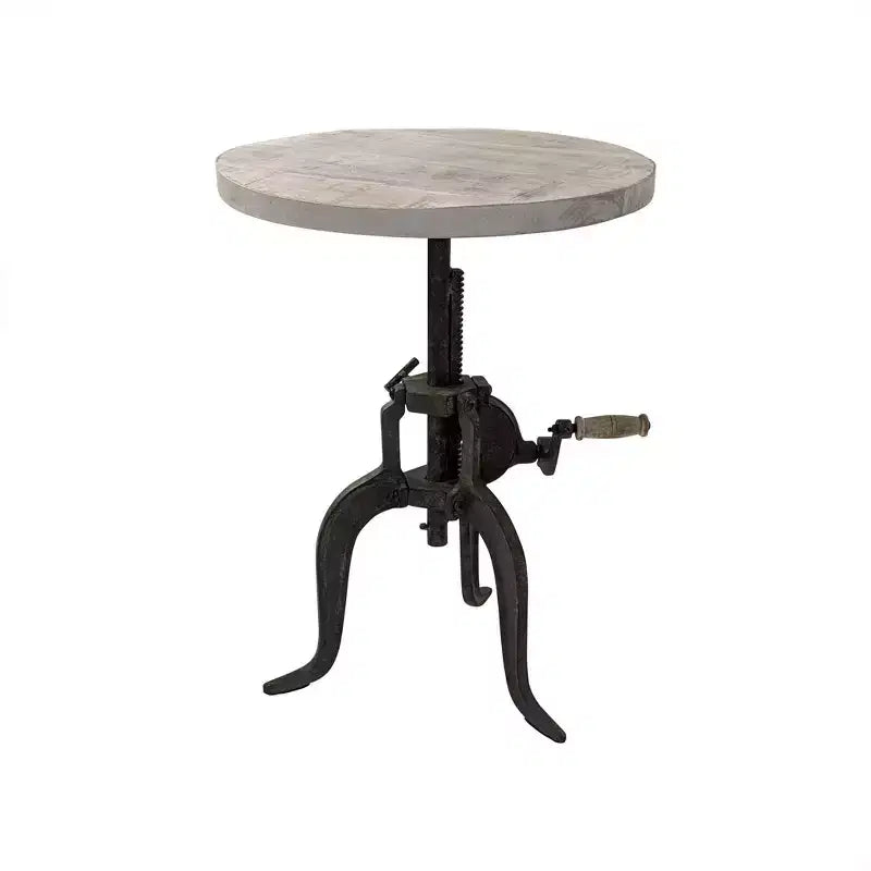 Adjustable Crank Accent Table – Natural Driftwood/Aged Iron, Mango Wood Top