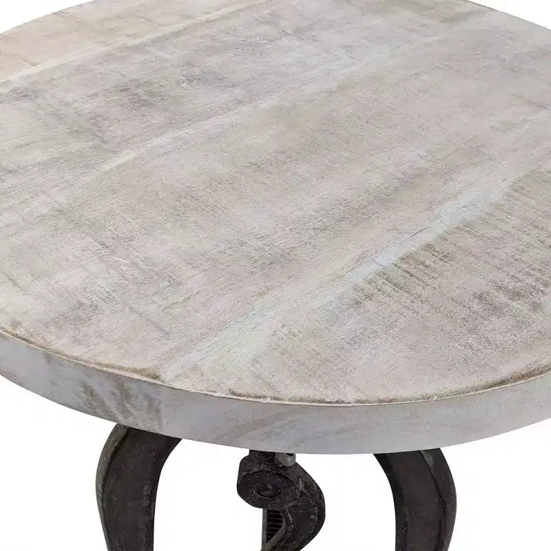 Adjustable Crank Accent Table – Natural Driftwood/Aged Iron, Mango Wood Top