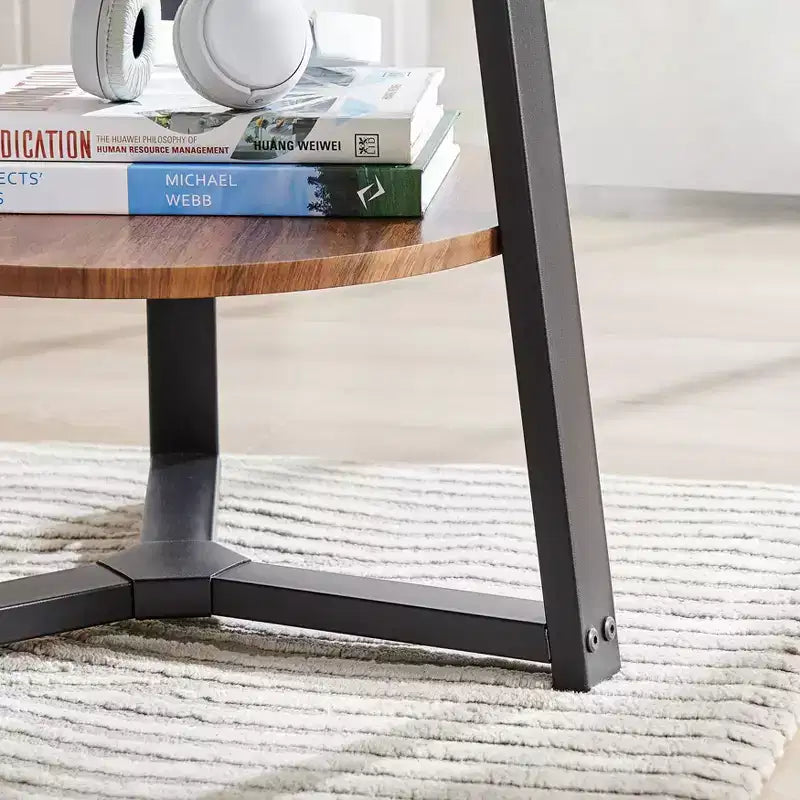 Mason Round 2-Tier Mid-Century Side Accent Table – Walnut/Black, Pedestal Legs, MDF