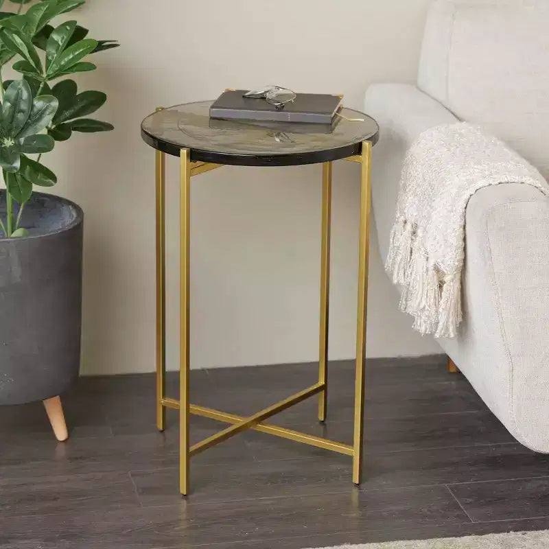 Metal X-Shaped Accent Table – Iron Frame, 24.4" Height, No Assembly, Indoor Use