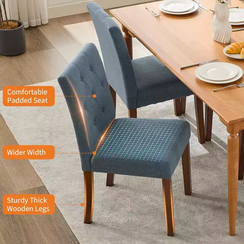 Ensemble de 6 / 4 chaises de salle à manger Parsons capitonnées à boutons – chaises de cuisine en tissu rembourré avec pieds en bois et assises rembourrées – mobilier de salon et de cuisine