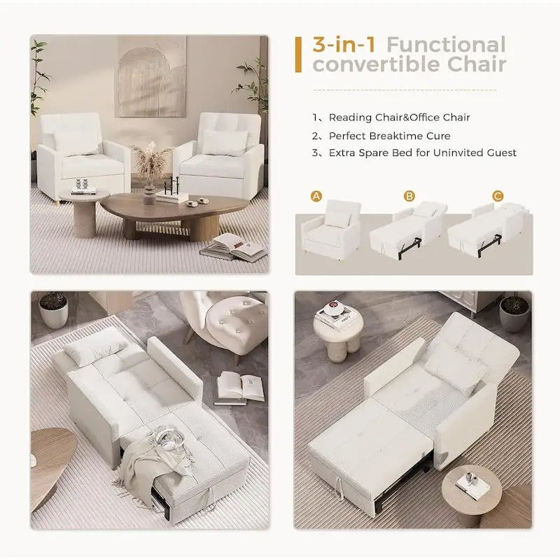 Fauteuil convertible 3-en-1 AECOJOY avec coussin et dossier réglable