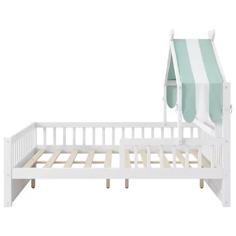 ModernLuxe Holzhausbett in Twin/Full-Größe mit Kopfteil und Stauraum, Kinderbettgestell aus massivem Kiefernholz mit Rausfallschutz