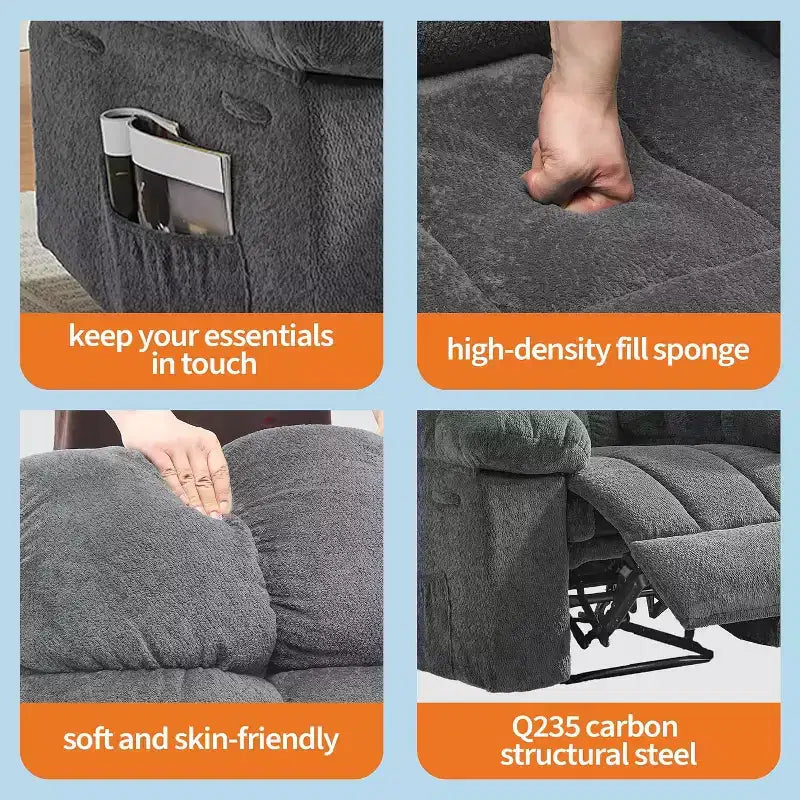 Fotel rozkładany z ręczną regulacją, ergonomiczny fotel z oddychającego materiału i kieszeniami bocznymi, jednoosobowa sofa, odpowiednia do salonu lub sypialni