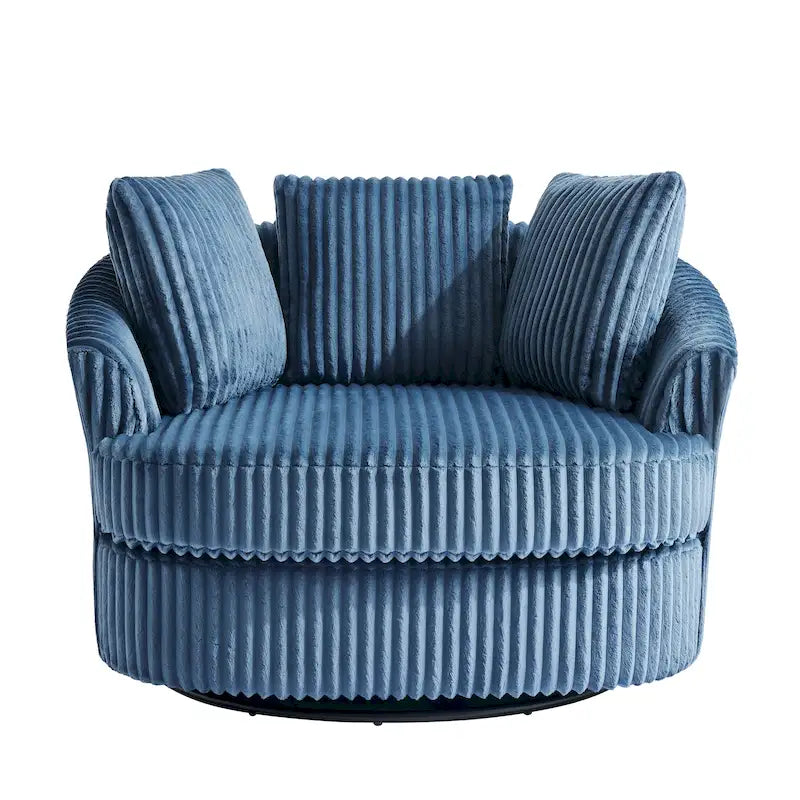 Fauteuil pivotant tonneau surdimensionné de 43 W en velours côtelé moelleux avec accoudoirs encastrés