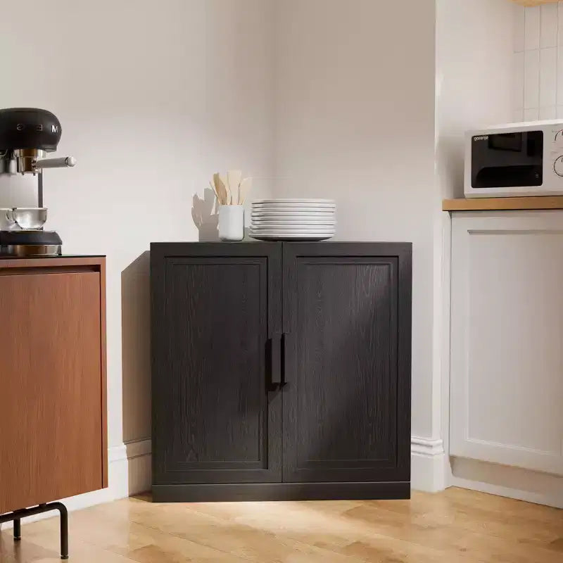 Dovelina hoekkast met verstelbare planken, dressoir, buffetkast, wijnkast en keuken- en eetkamerkast met houten deuren – 31H x 31W, 36H x 31W