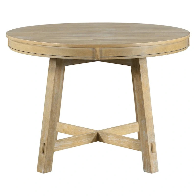 Ronde uitschuifbare eettafel in landelijke stijl met houten keukentafelblad en verlengblad van 16 inch