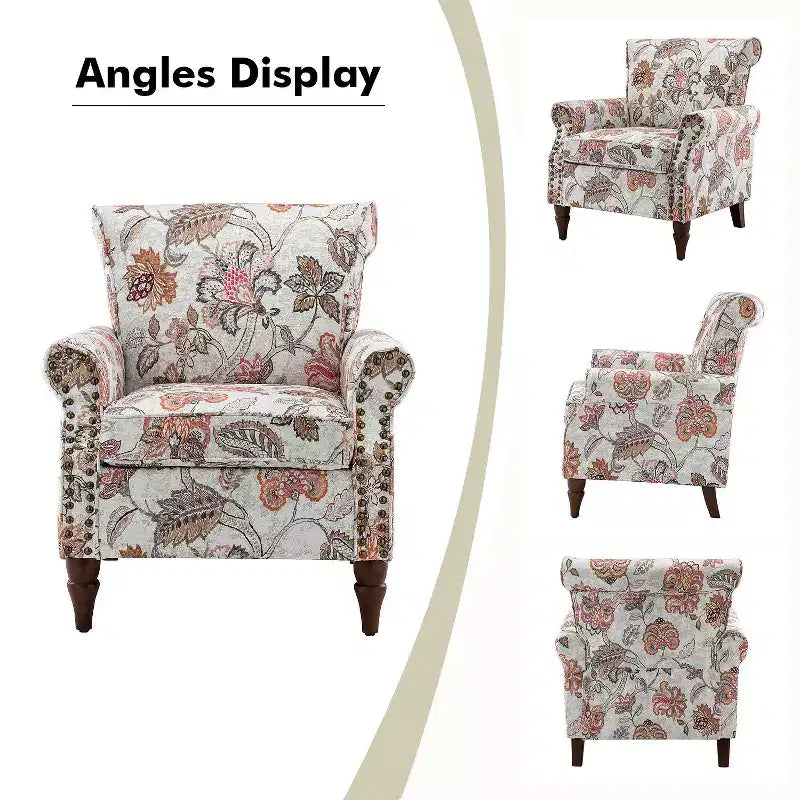 Sillón floral tradicional Araceli con estructura de madera, tapizado, respaldo alto con alas y acabado de tachuelas| ART OF LIVING DESIGNS