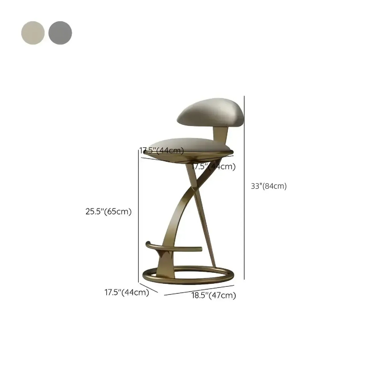 Luxe barkruk met strak beige leer en een goudkleurig metalen frame