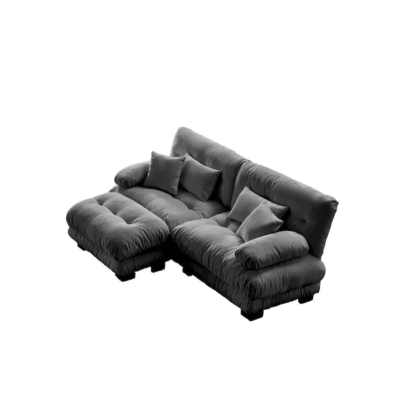 L-förmiges Zweisitzer-Sofa aus Chenille mit Lendenkissen