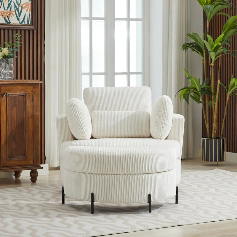 Fauteuil d’appoint pivotant rembourré de 42,3W avec 4 coussins et pouf de rangement demi-lune