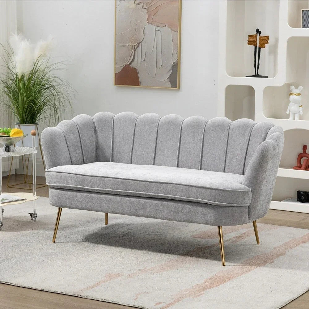 Kleines Mini-Sofa für zwei Personen mit goldenem Metallbein – 2 Sitzplätze