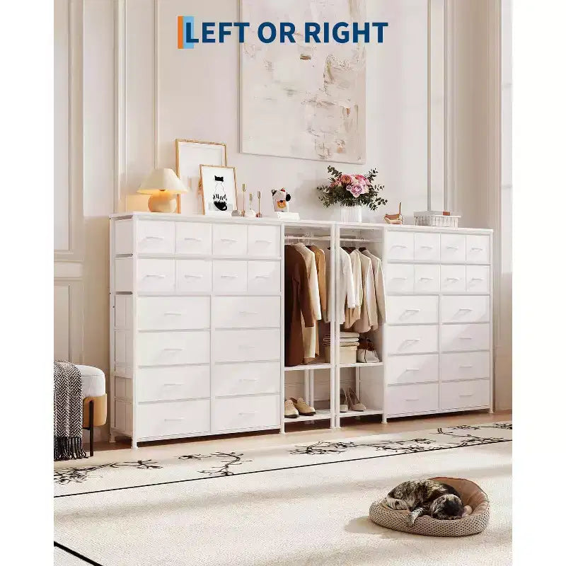 Commode avec 16 tiroirs, tringle et étagères, organisateur de rangement en tissu pour chambre, dressing ou entrée