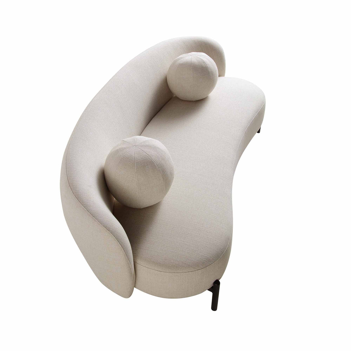 Gebogenes 3-Sitzer-Sofa mit Kugelkissen, beige Leinenmischung
