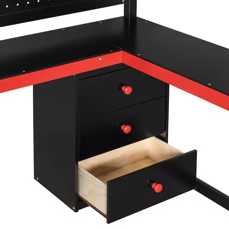 GDFStudio Scott Holz-Hochbett zum Spielen mit Stauraumtreppe, Schreibtisch, Regalen und Lochwand