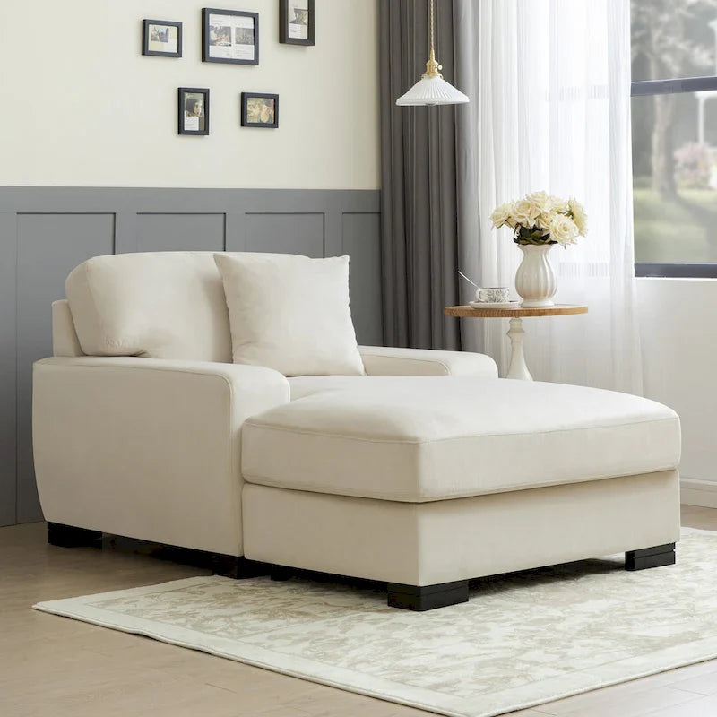 Nowoczesna, ponadgabarytowa sofa z szezlongiem i funkcją spania w stylu mid-century, z poduszką