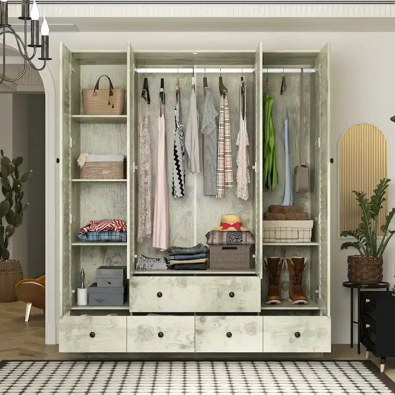 Armoire-penderie blanche de 59 po de large, grande armoire autoportante
