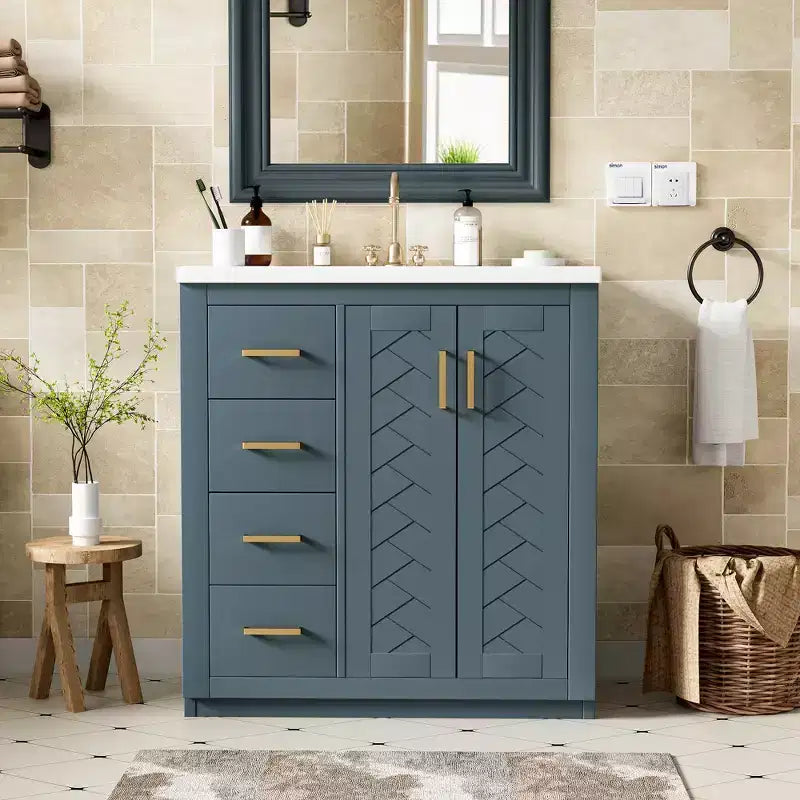 Badkamermeubel voor enkele wastafel van 30 met kast en 3 laden - zwart / blauw / groen / indigo / wit