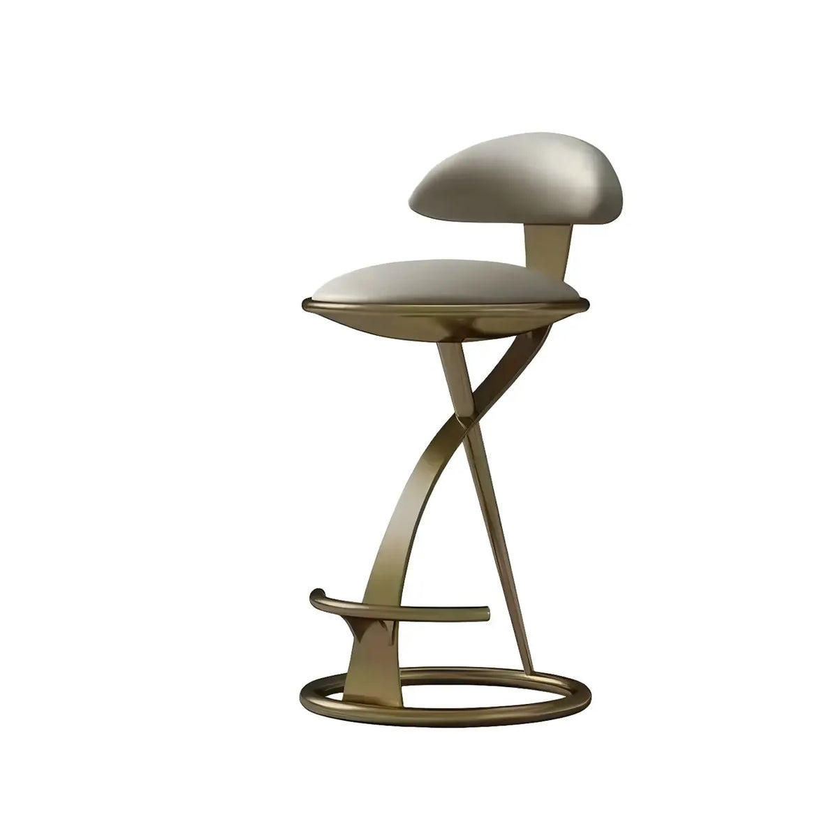 Luxe barkruk met strak beige leer en een goudkleurig metalen frame