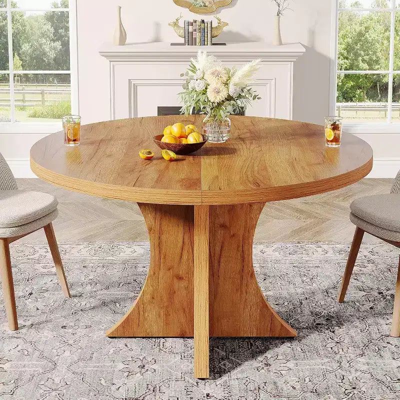 Table à manger ronde Lantine de 47,24 pouces pour 4 à 6 personnes, table de cuisine de style campagne avec pied central, petite table de repas pour salle à manger ou salon, marron